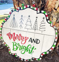 Christmas Merry and Bright Modern Tree Door Hanger - Gift -  Holiday Winter Door Decor