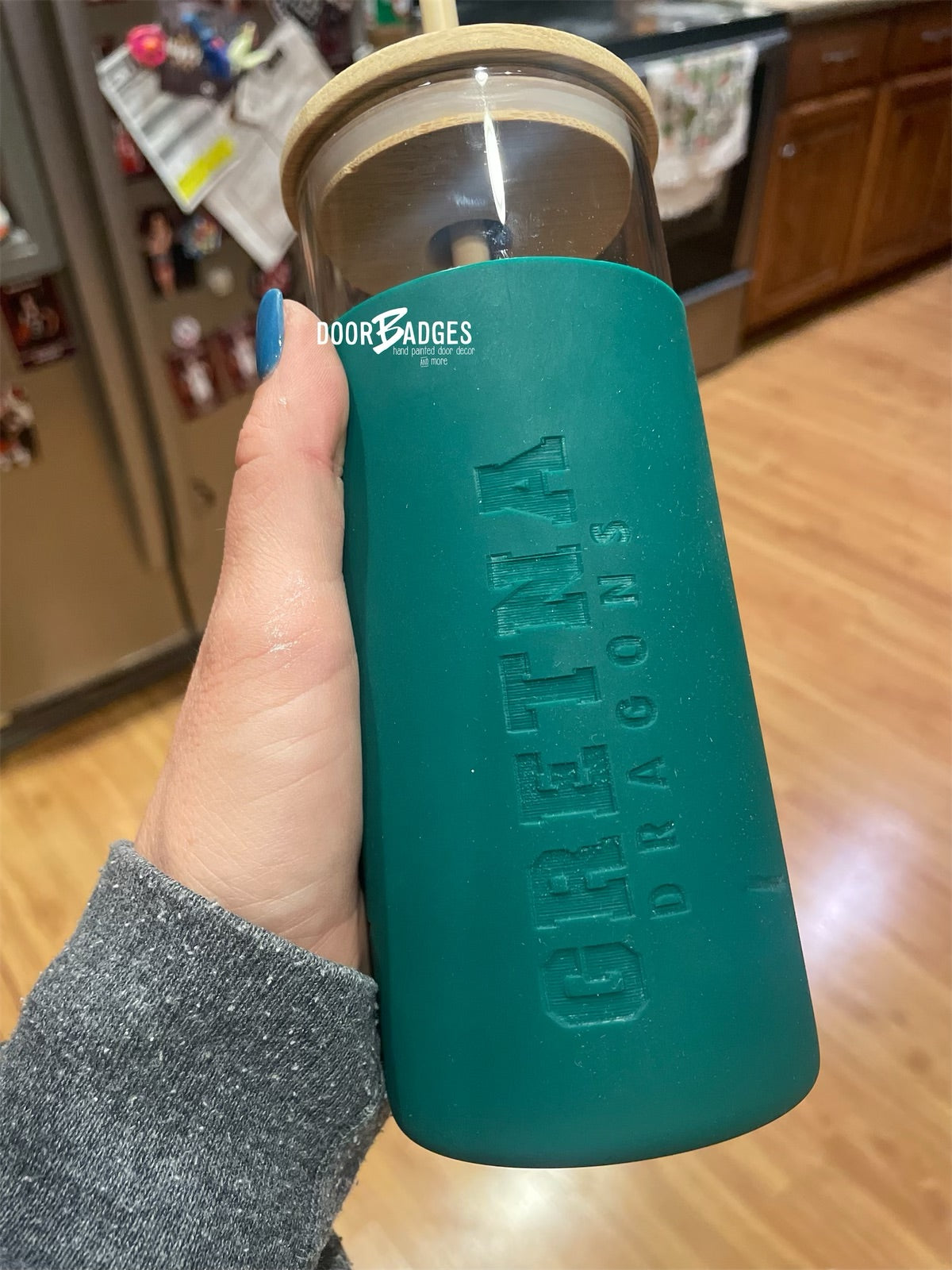 Glass Tumbler with Silicone Sleeve with Bamboo Lid and Straw