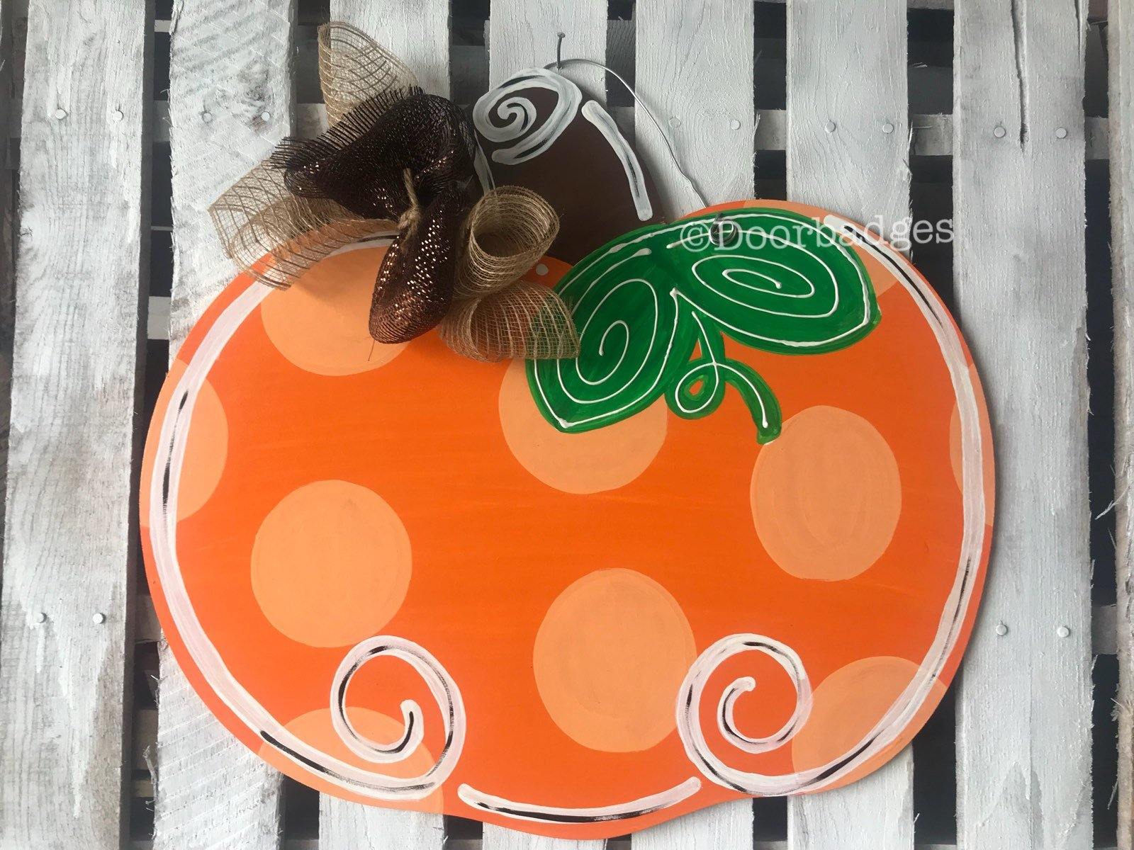 Pumpkin Fall Door Hanger - Harvest Door Decor - Thanksgiving Hand Painted - Fall Wreath