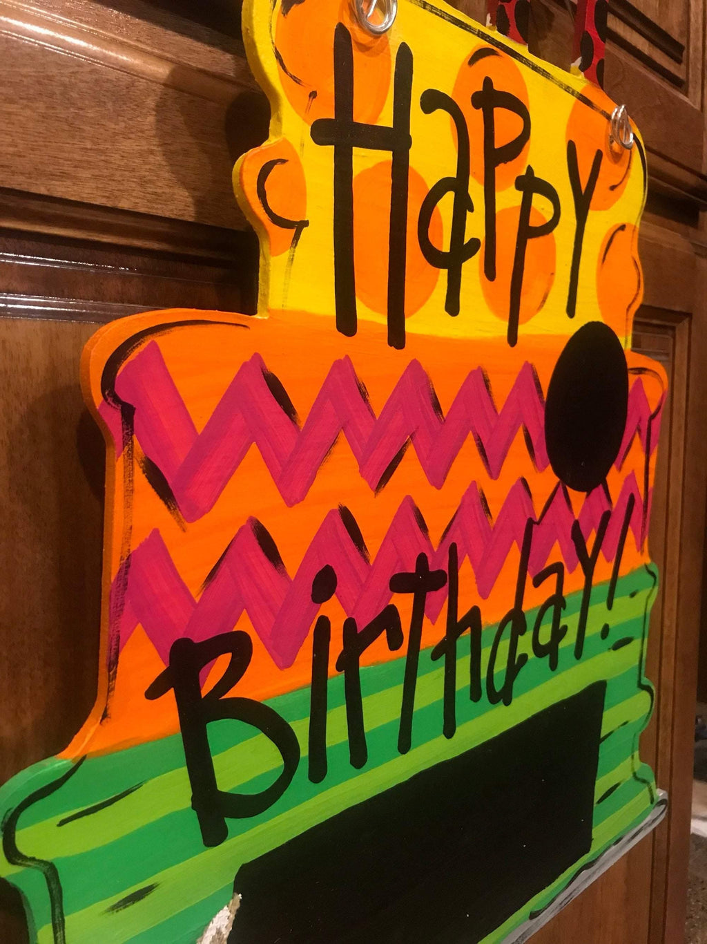Sale Item: Happy Birthday - Tiered Cake - Chalkboard - Bright colors - wood cut out hand painted door hanger