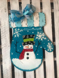 Christmas Mitten Door Hanger - Snowman Door Decoration -  Winter Door Decor