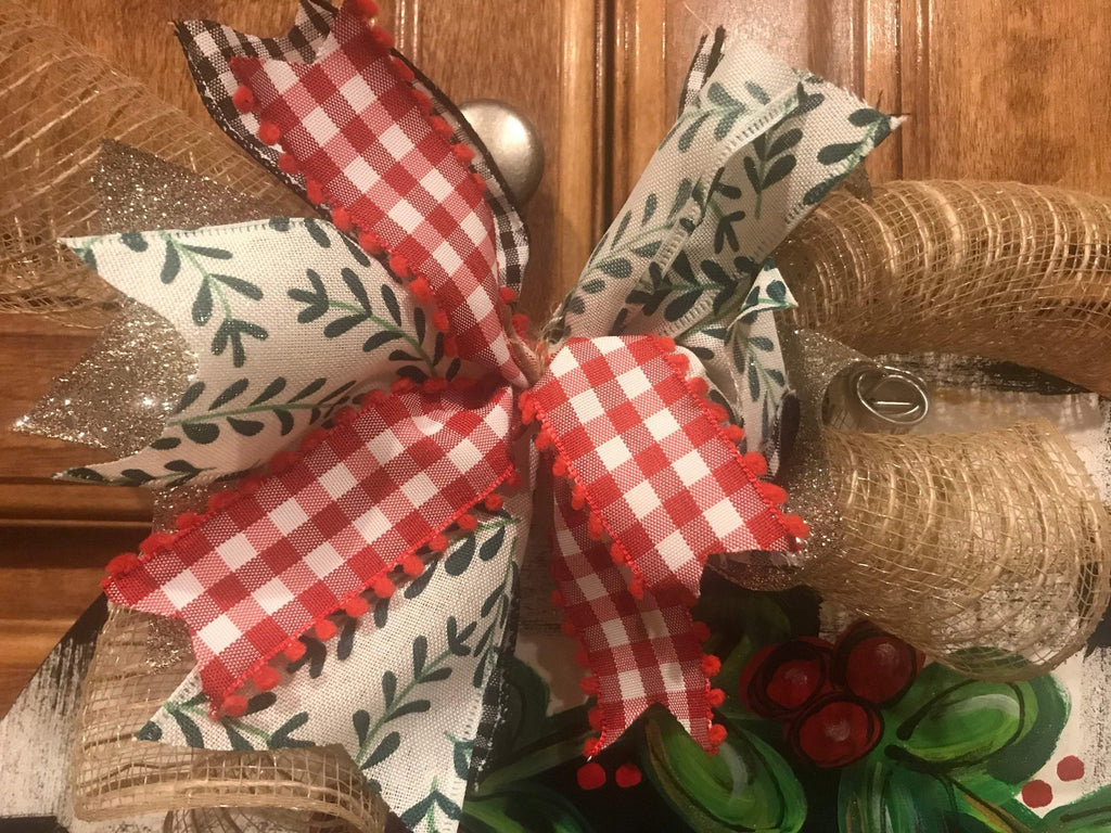 Christmas Farmhouse Door Hanger - Buffalo Plaid Door Decor -  Holiday Door Decor, Christmas Wreath - Merry Christmas
