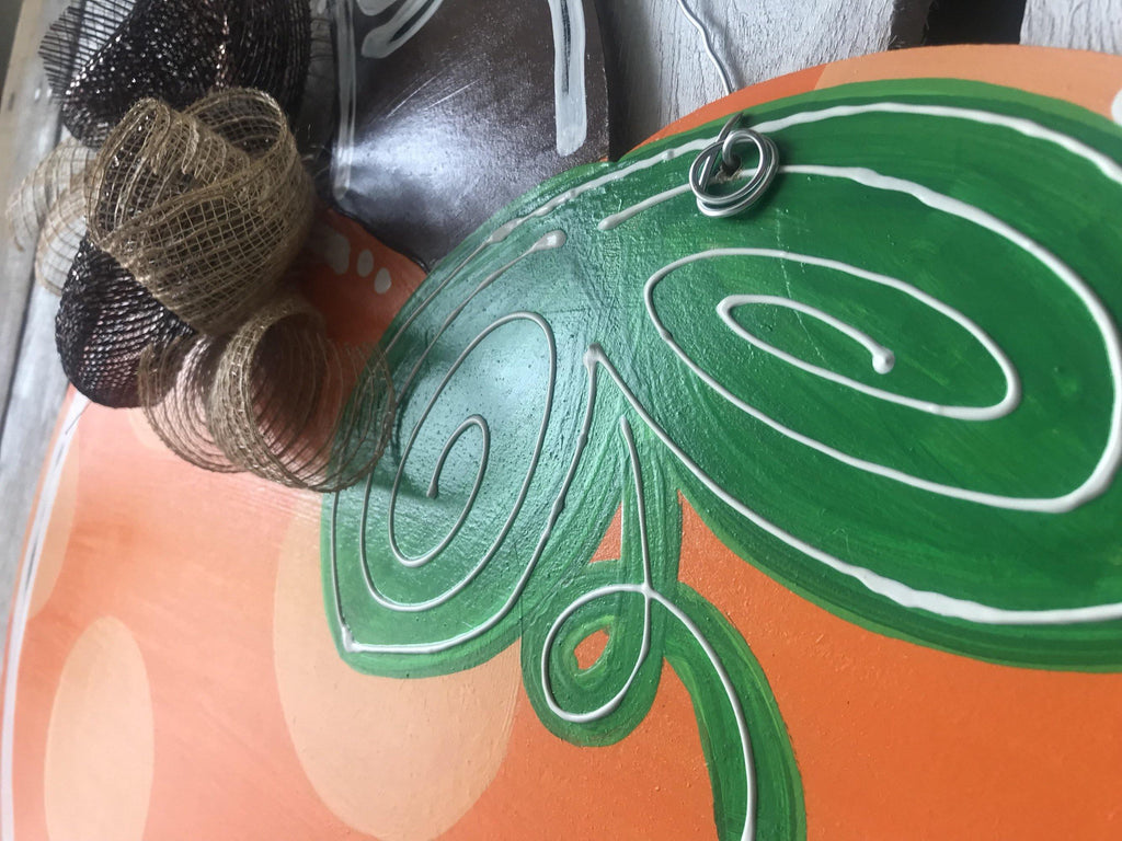 Sale Item: Pumpkin Fall Door Hanger - Harvest Door Decor - Thanksgiving Hand Painted - Fall Wreath