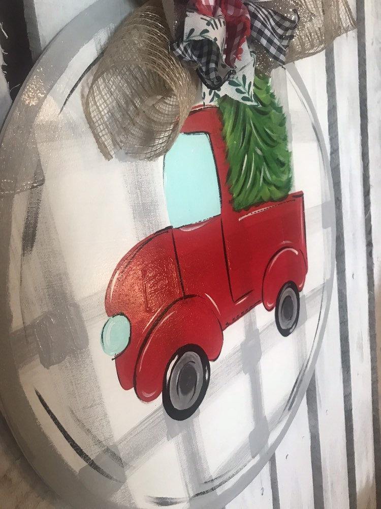 Christmas Door Hanger - Red Truck Door Decoration