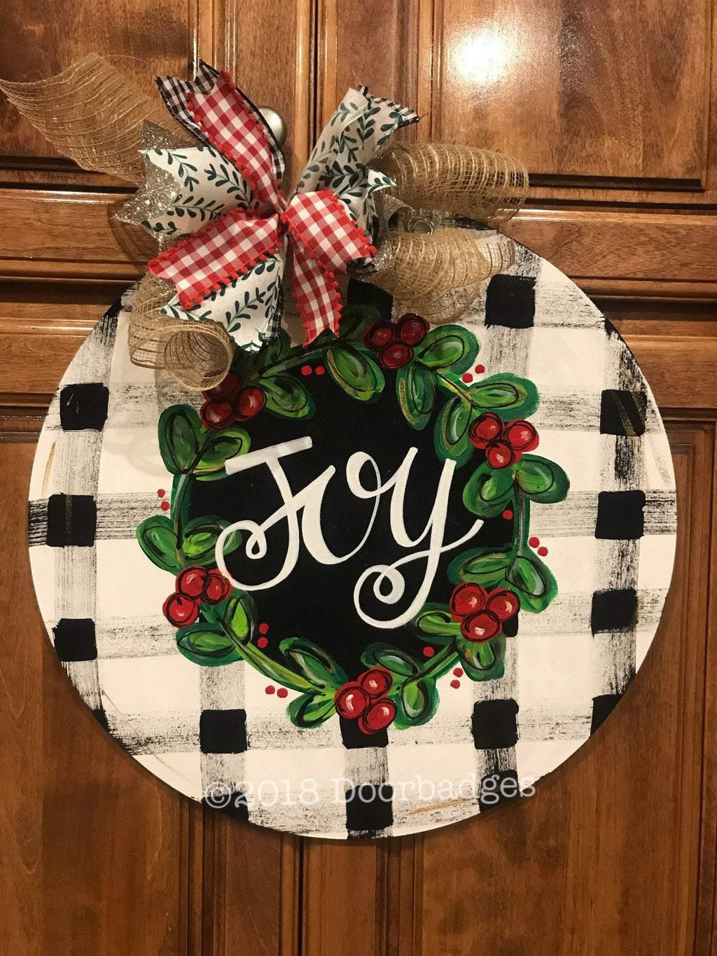Christmas Farmhouse Door Hanger - Buffalo Plaid Door Decor -  Holiday Door Decor, Christmas Wreath - Merry Christmas