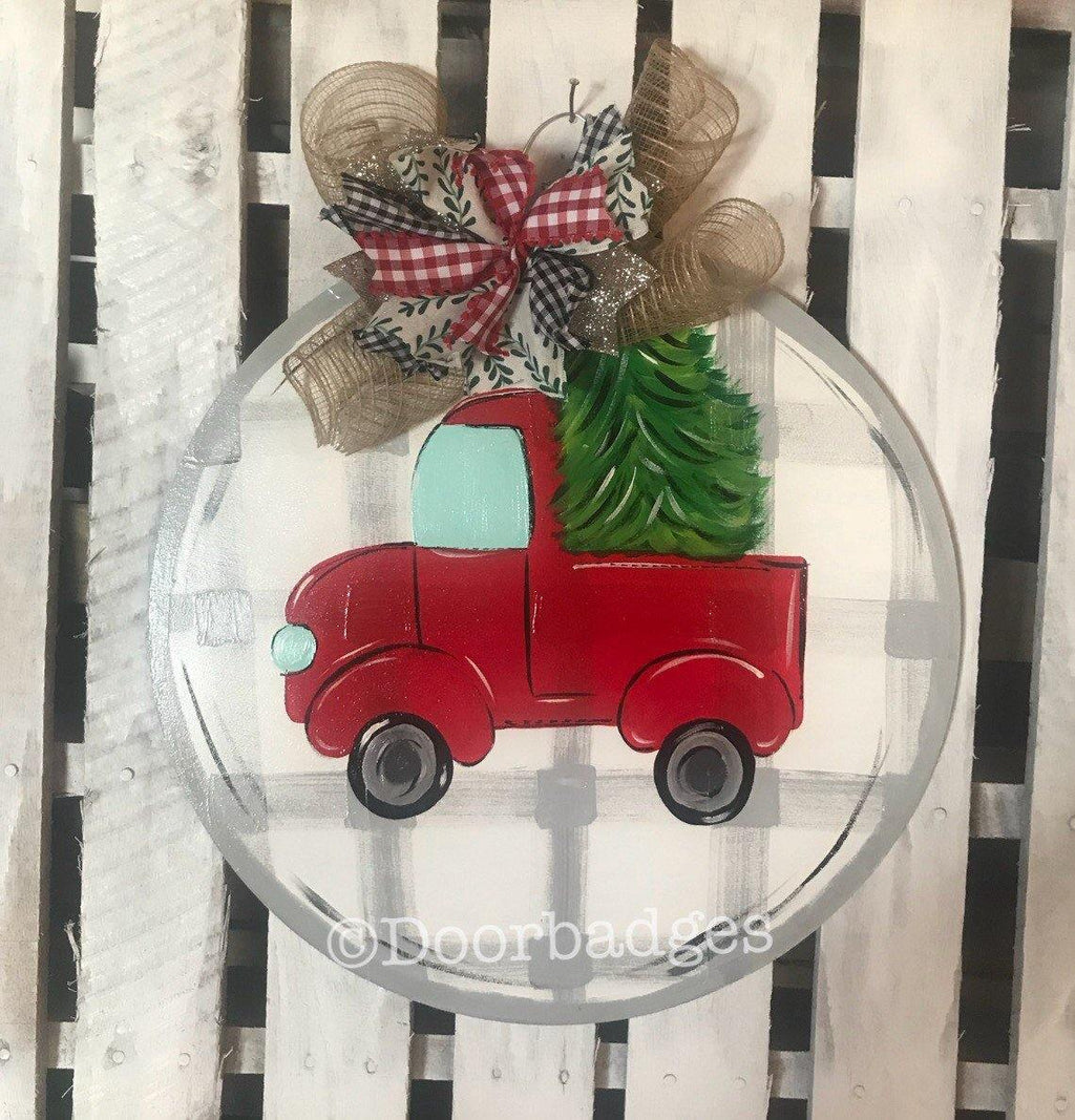 Christmas Door Hanger - Red Truck Door Decoration