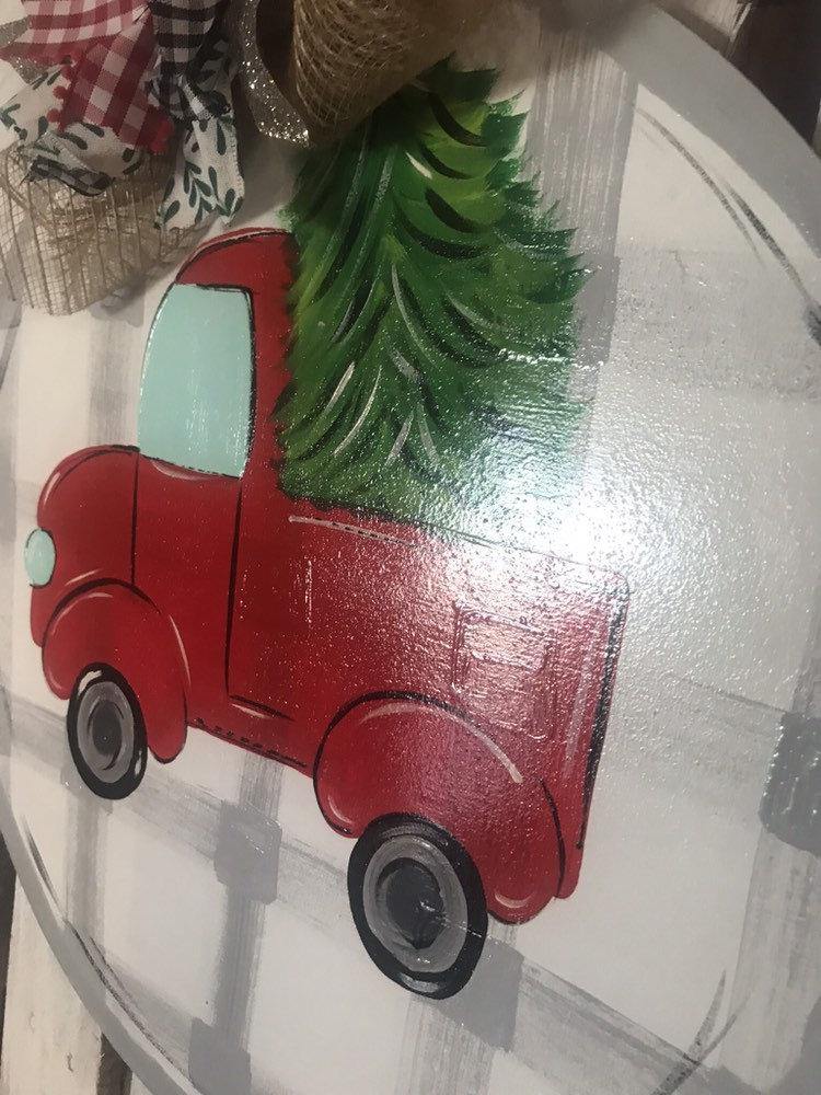 Christmas Door Hanger - Red Truck Door Decoration