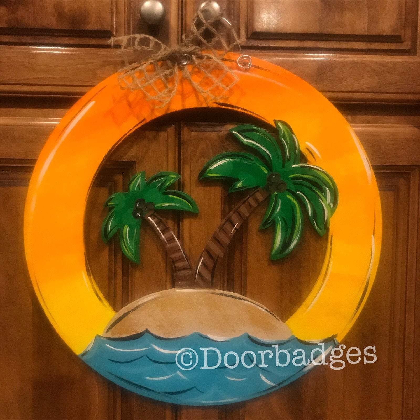 Palm tree summer Door Hanger - beach door Decor - pool wreath - tropical - hand painted personalized door hanger