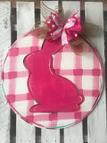 Easter Door Hanger - easter Bunny plaid door Decor - bunny farmhouse wreath