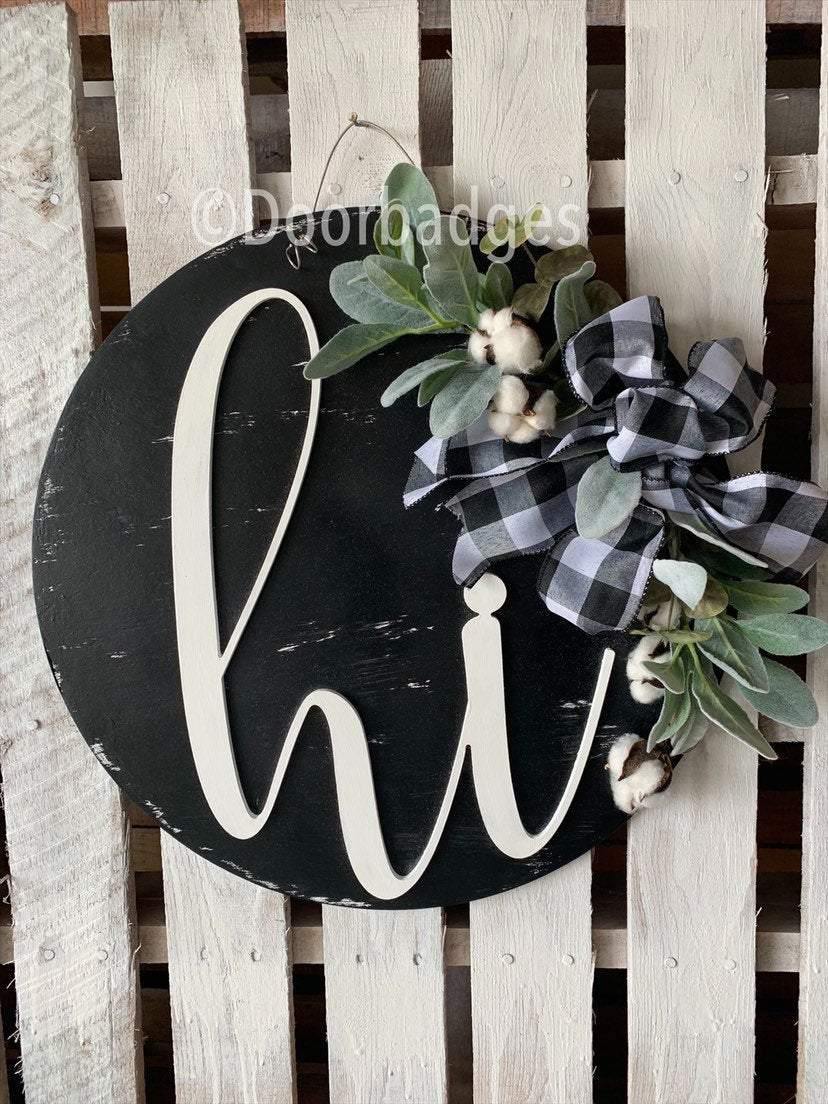 Hi Farmhouse Distressed Doorhanger - 3D Summer Farmhouse door decor - Flowers Door Hanger - wooden hand painted doorhanger