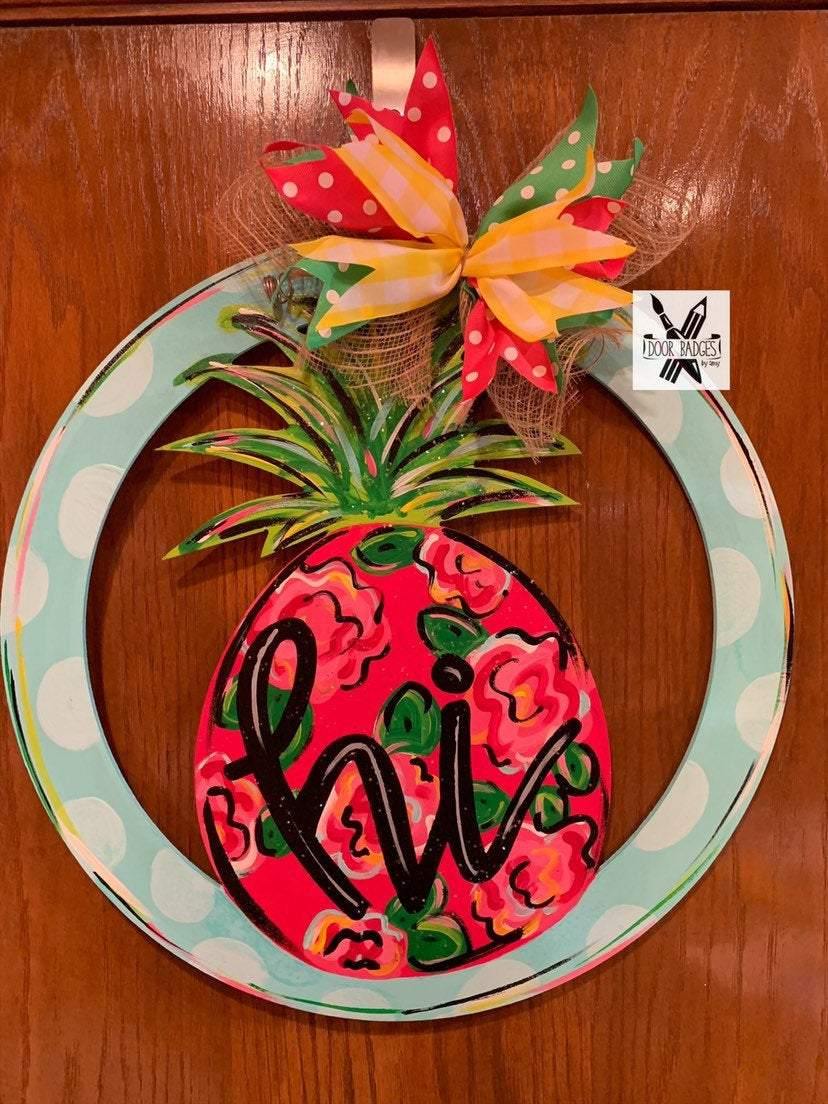 Pineapple Door Hanger - Summer door Decor - welcome wreath - spring summer hand painted personalized door hanger
