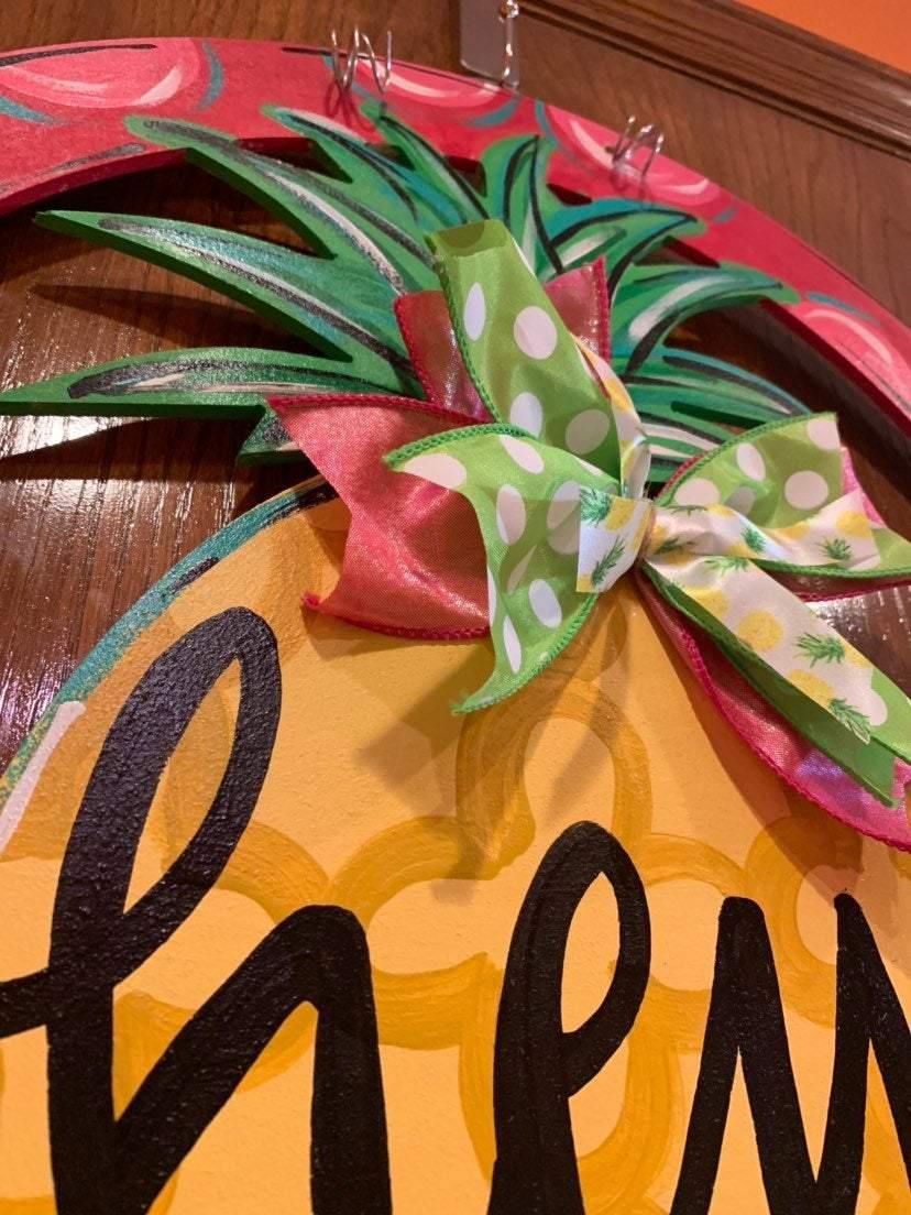 Pineapple Door Hanger - Summer door Decor - welcome wreath - spring summer hand painted personalized door hanger