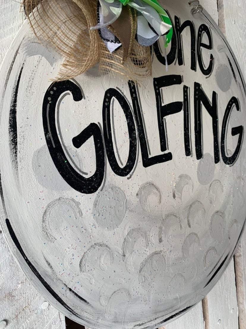 Golf Ball door hanger, Gone Golfing door hanger, sports door hanger, sports door signs, wooden door hanger, hand paint