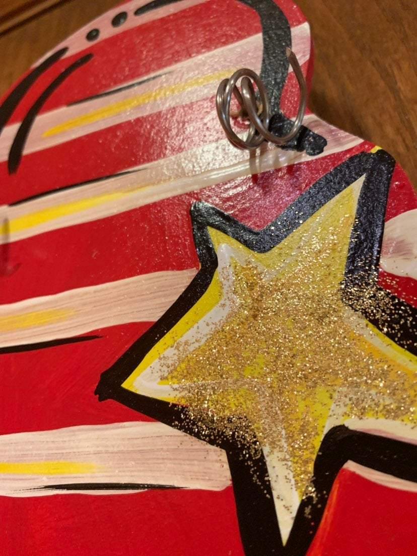 Gnome 4th of July Door Hanger - Patriotic- Red White Blue wood cut out hand painted personalized door hanger