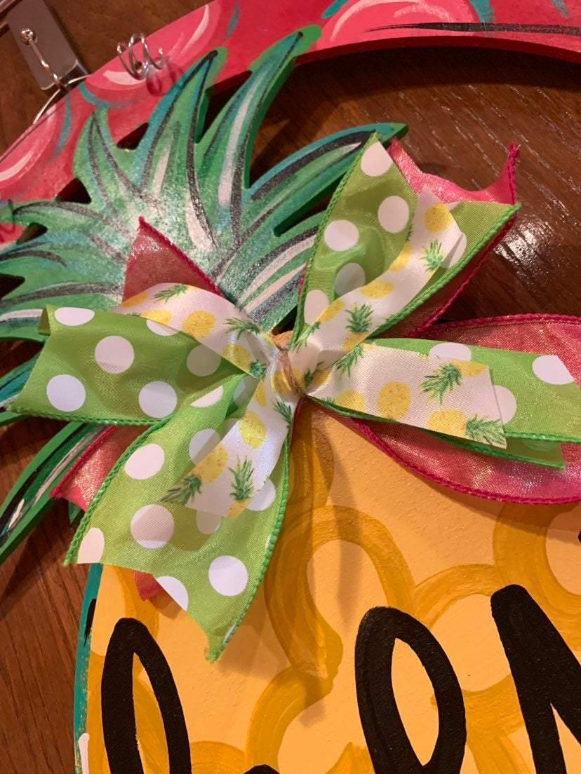Pineapple Door Hanger - Summer door Decor - welcome wreath - spring summer hand painted personalized door hanger