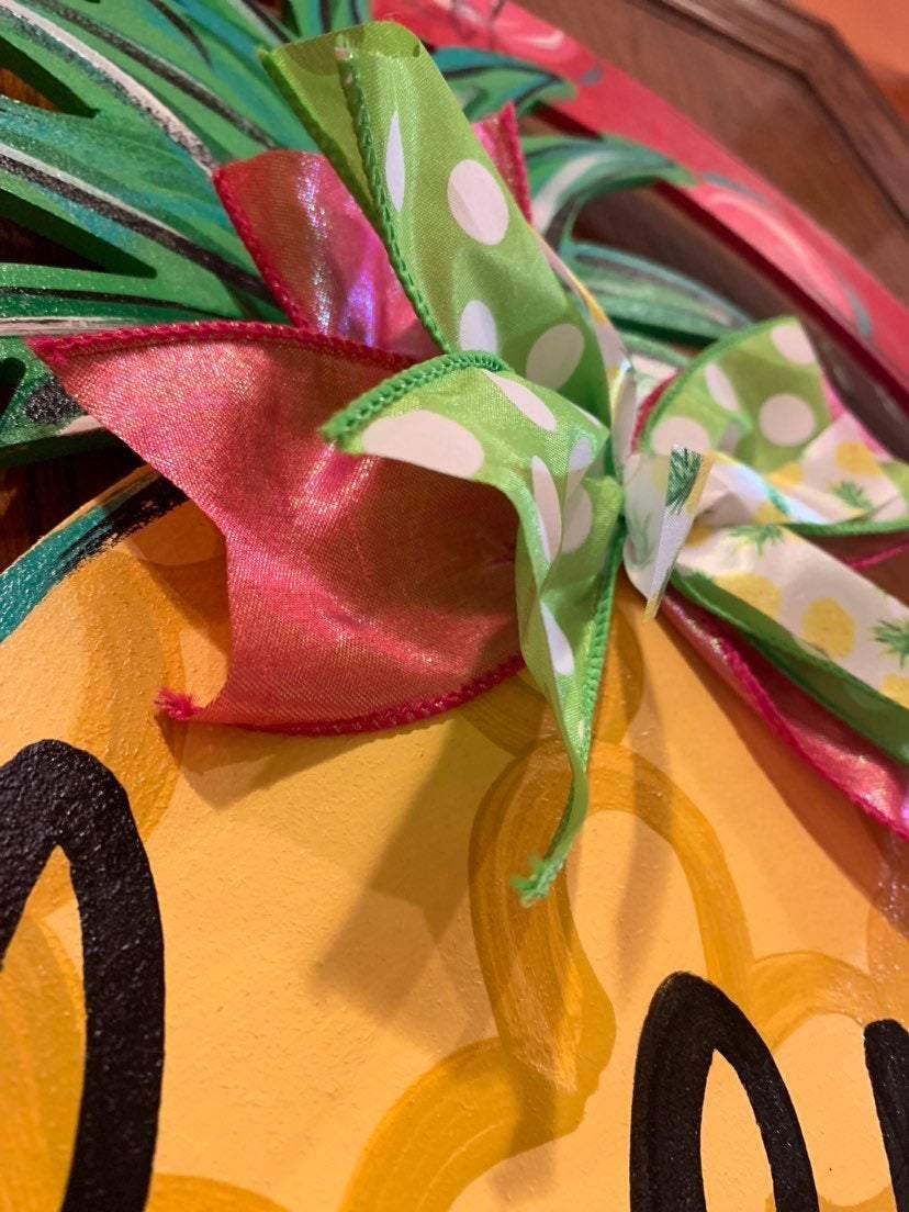 Pineapple Door Hanger - Summer door Decor - welcome wreath - spring summer hand painted personalized door hanger