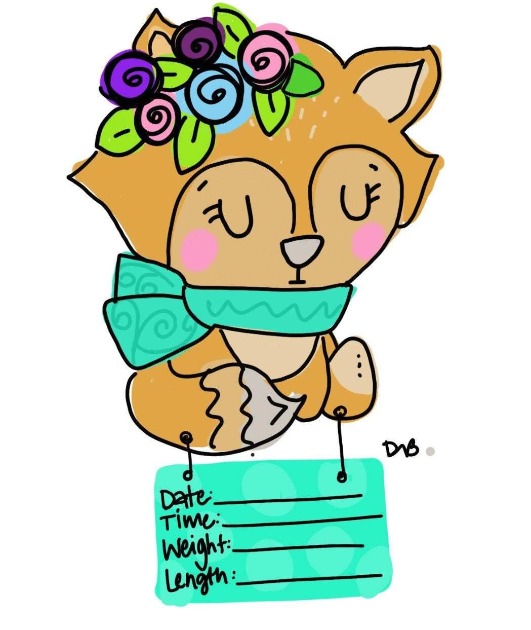 Baby Announcement Door Hanger - baby girl - fox - hospital door hanger - birth door decor - nursery decor