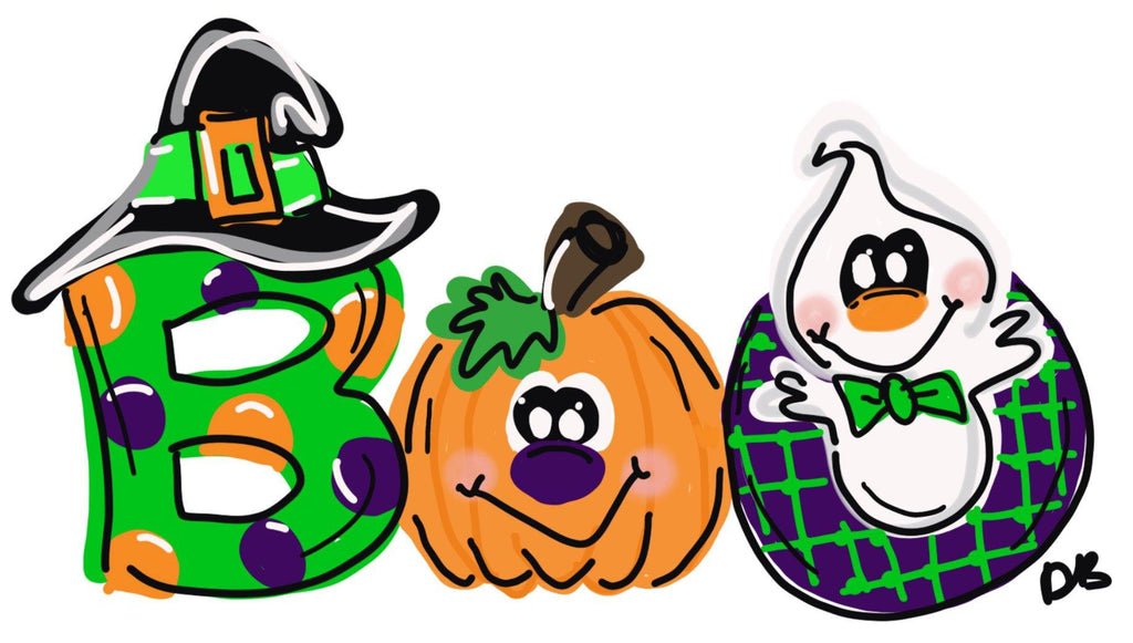 Halloween Boo Door Hanger- Witch Pumpkin Ghost Door Decor-Spooky-Fall-Wreath-wood cut out-hand painted door hanger