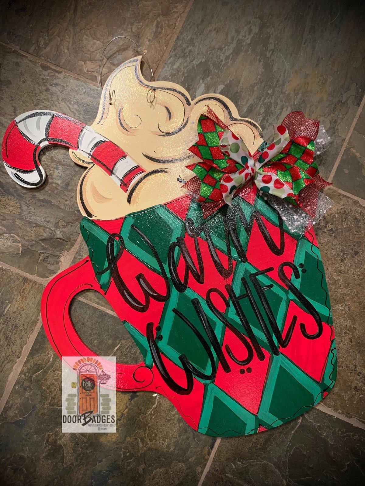 Christmas Door Hanger - Hot Chocolate Door Decor -