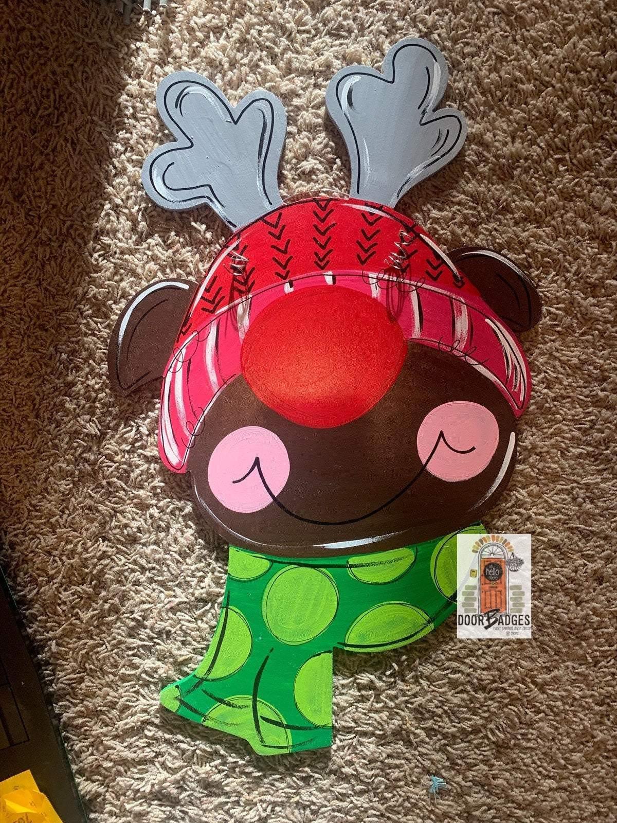 Sale Item: Christmas Reindeer Door Hanger - Red Nose Reindeer Door Decoration