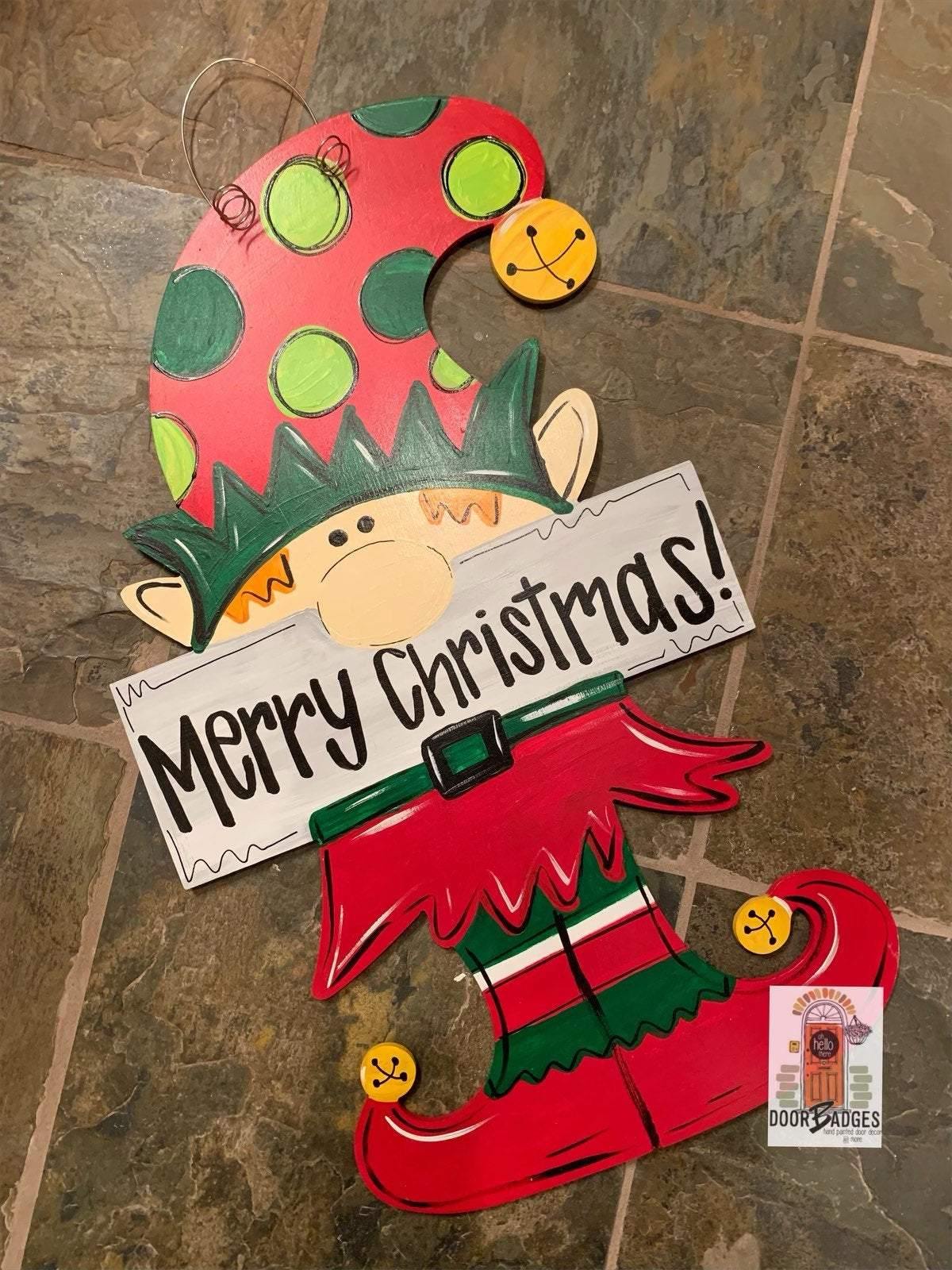 Christmas Door Hanger - Elf Door Decoration -