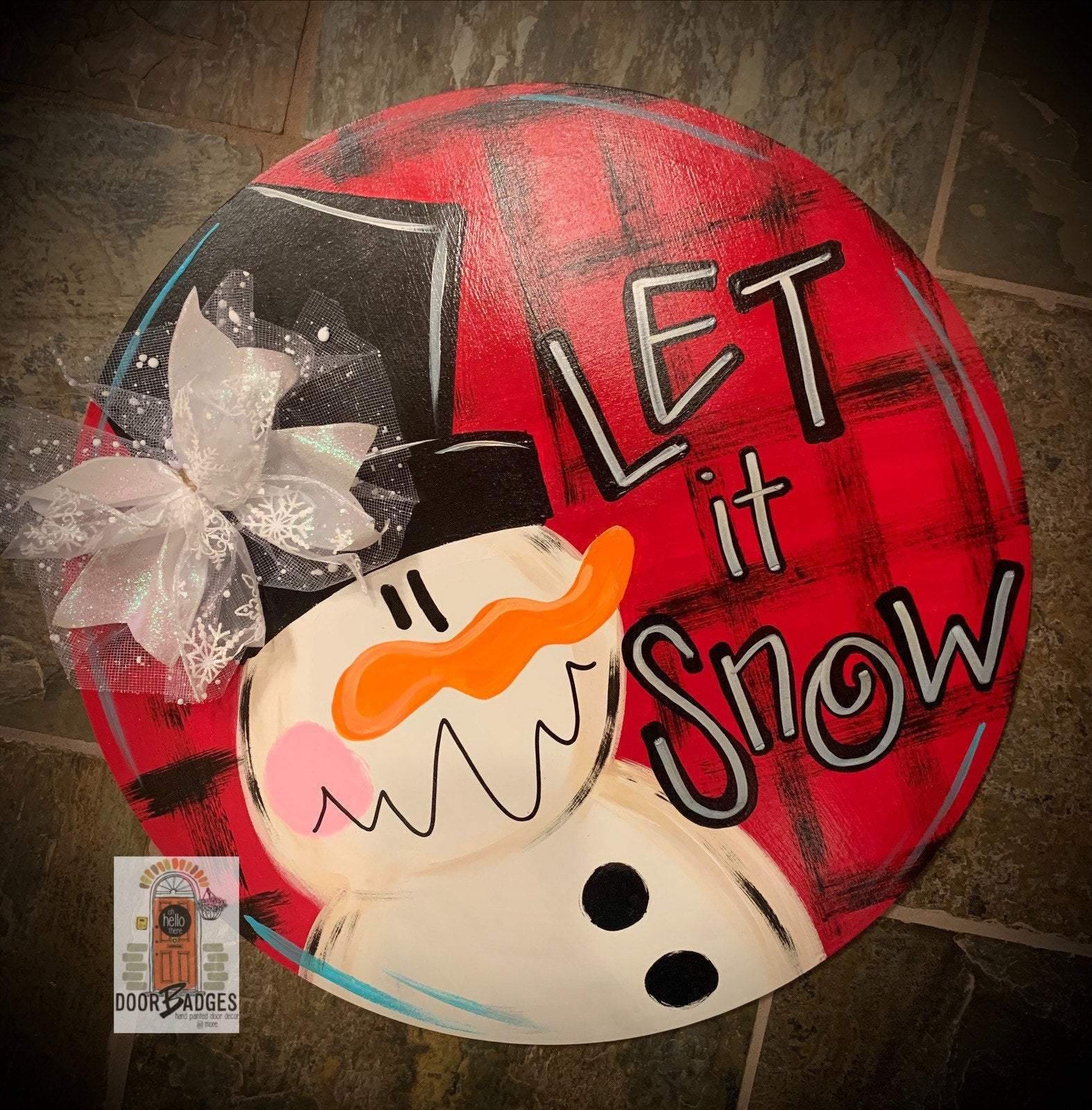 Christmas Snowman Door Hanger - Let It Snow Snowman Gift -  Holiday Winter Door Decor