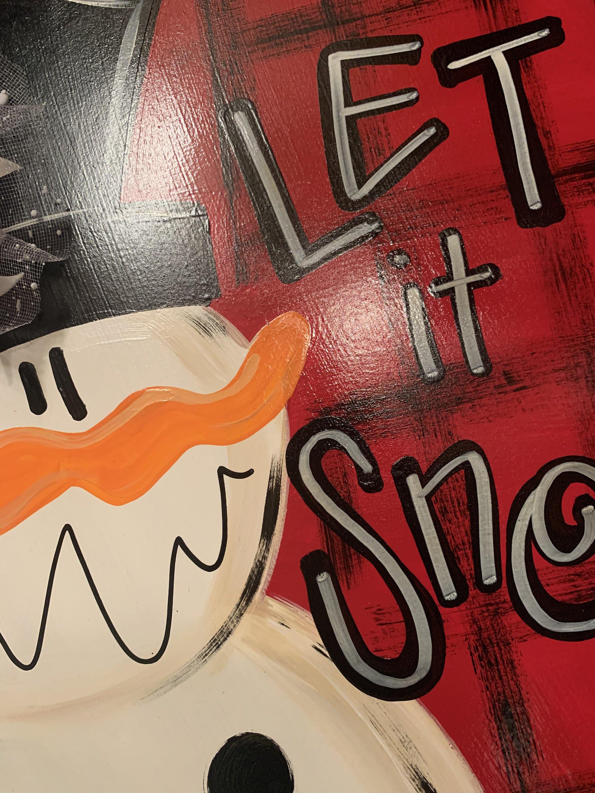 Christmas Snowman Door Hanger - Let It Snow Snowman Gift -  Holiday Winter Door Decor