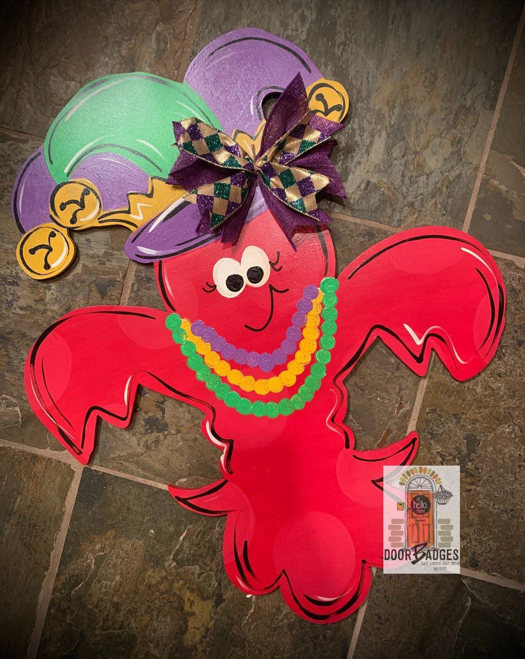 Mardi Gras Door Hanger - Mardi Gras Crawfish door Decor -Mardi Gras wreath - hand painted personalized door hanger