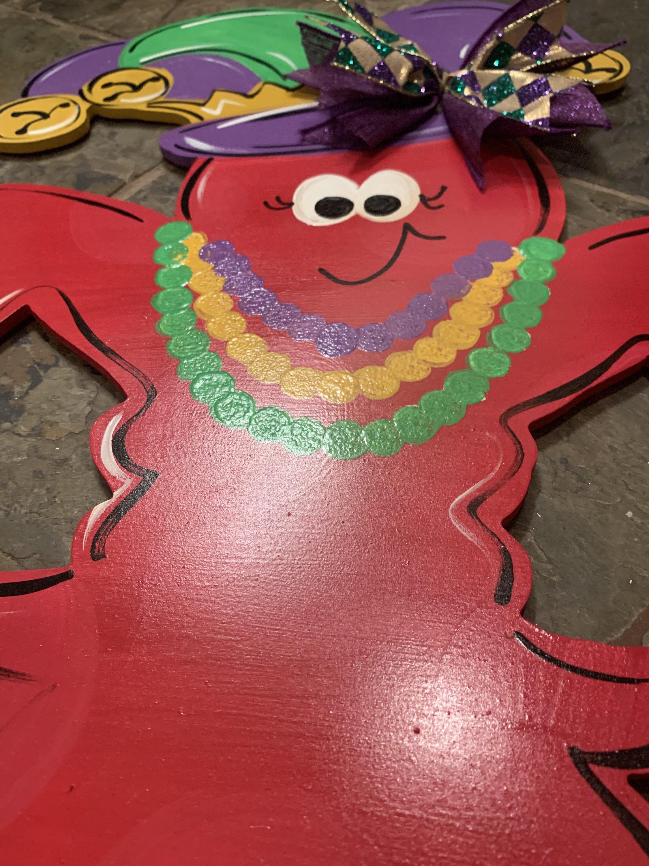 Mardi Gras Door Hanger - Mardi Gras Crawfish door Decor -Mardi Gras wreath - hand painted personalized door hanger