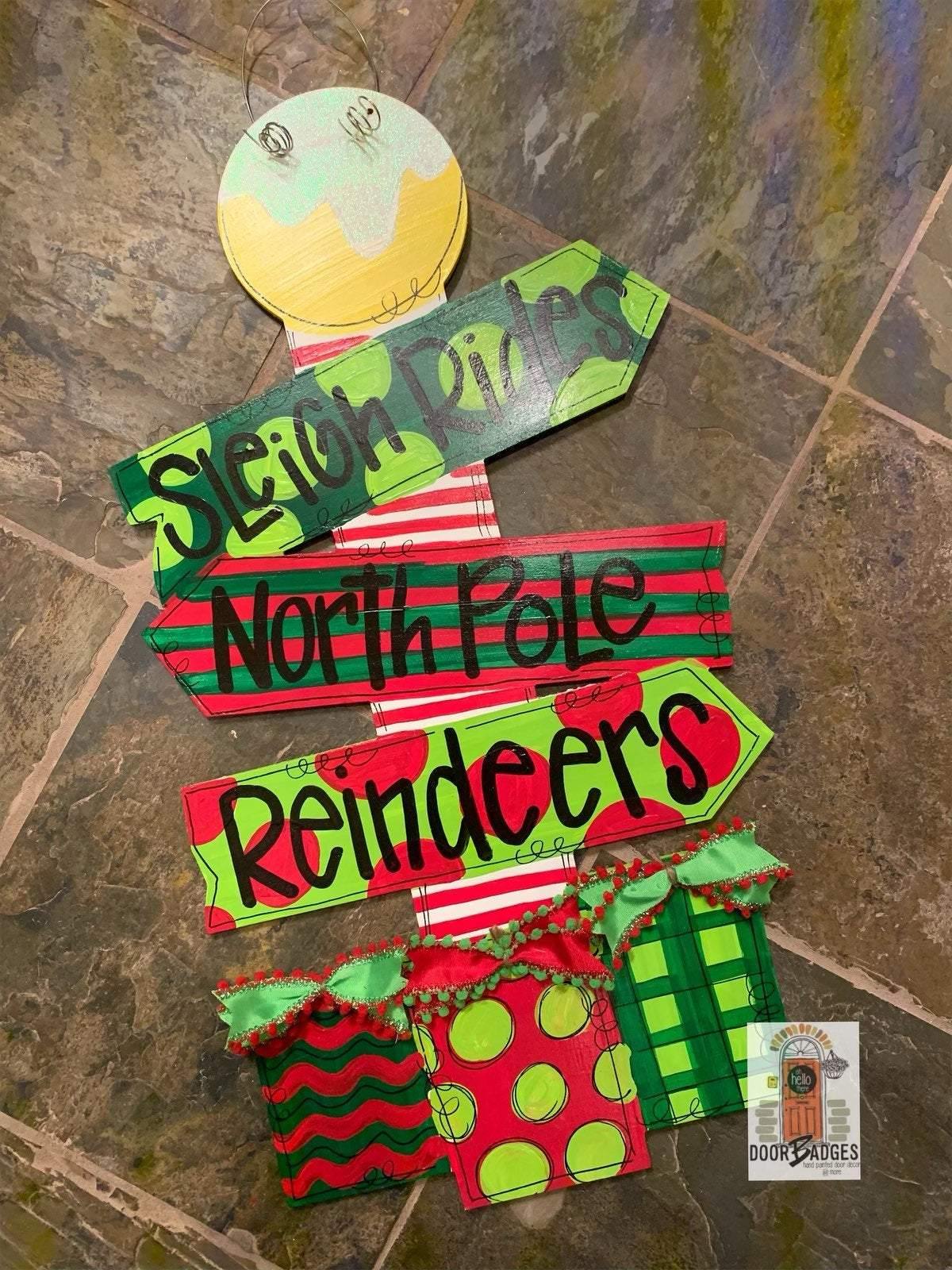 North Pole Door Hanger - Christmas Sign - Unique Gift - Holiday Door Decor - Hand Painted
