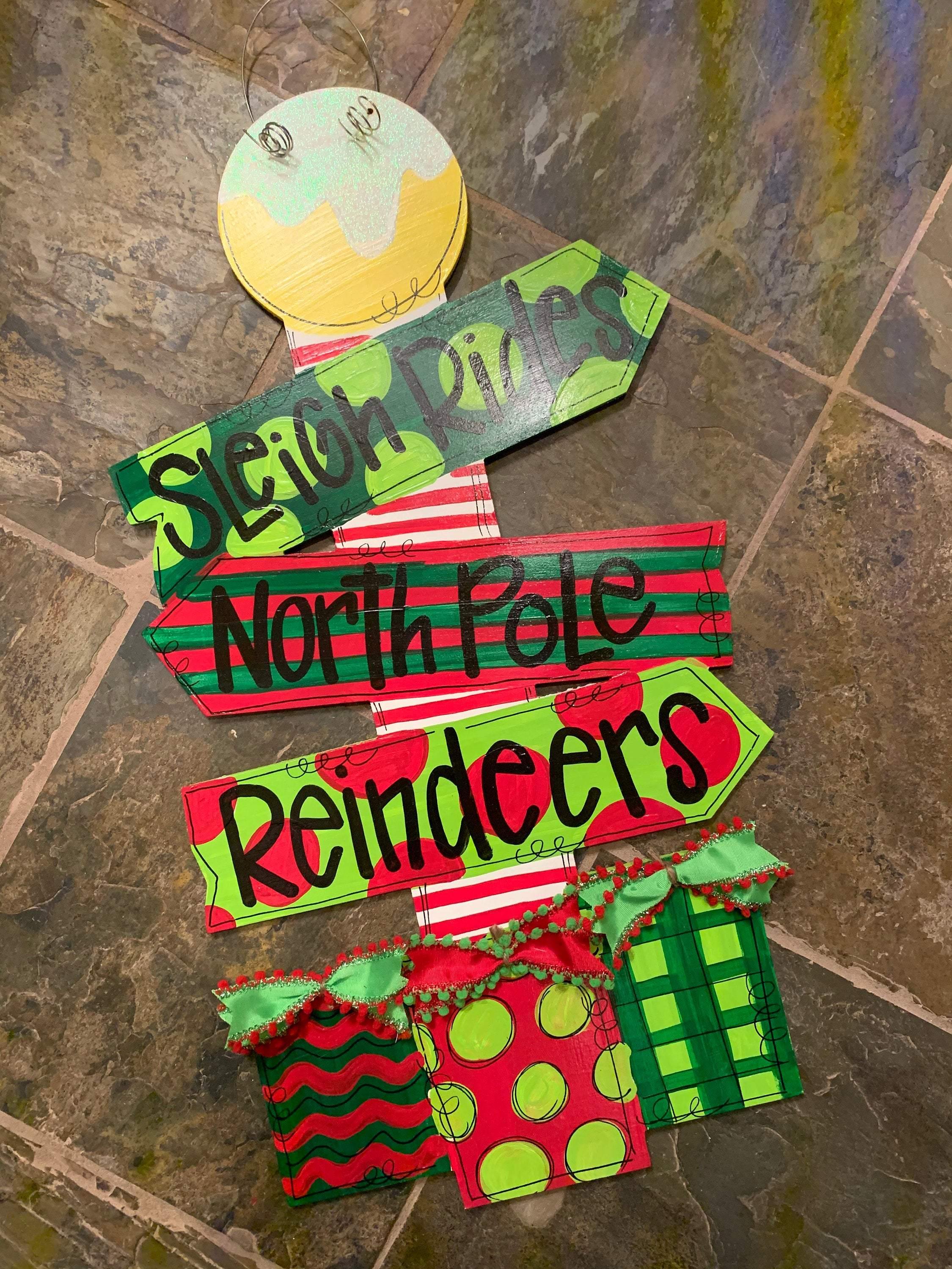 North Pole Door Hanger - Christmas Sign - Unique Gift - Holiday Door Decor - Hand Painted