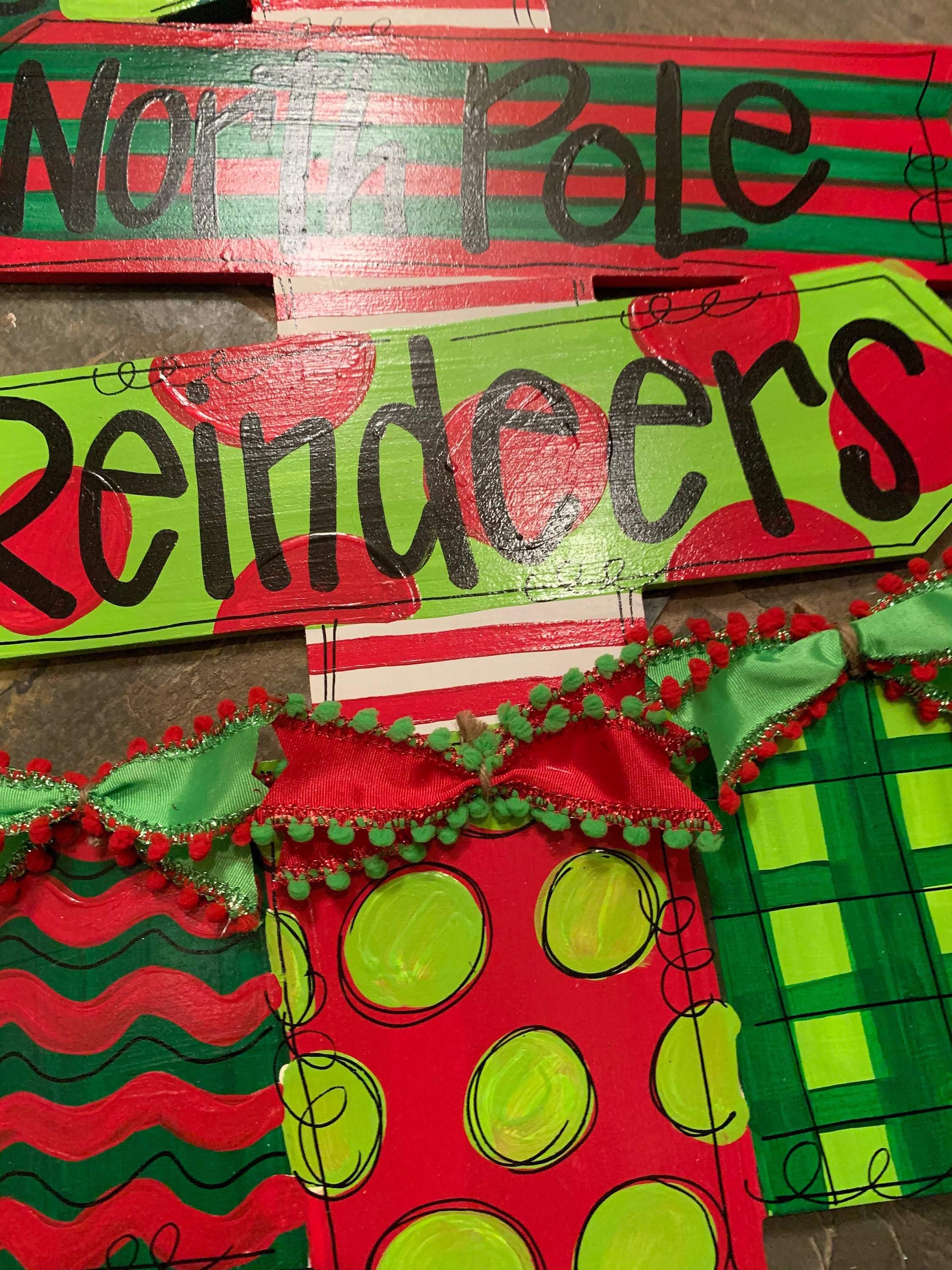 North Pole Door Hanger - Christmas Sign - Unique Gift - Holiday Door Decor - Hand Painted