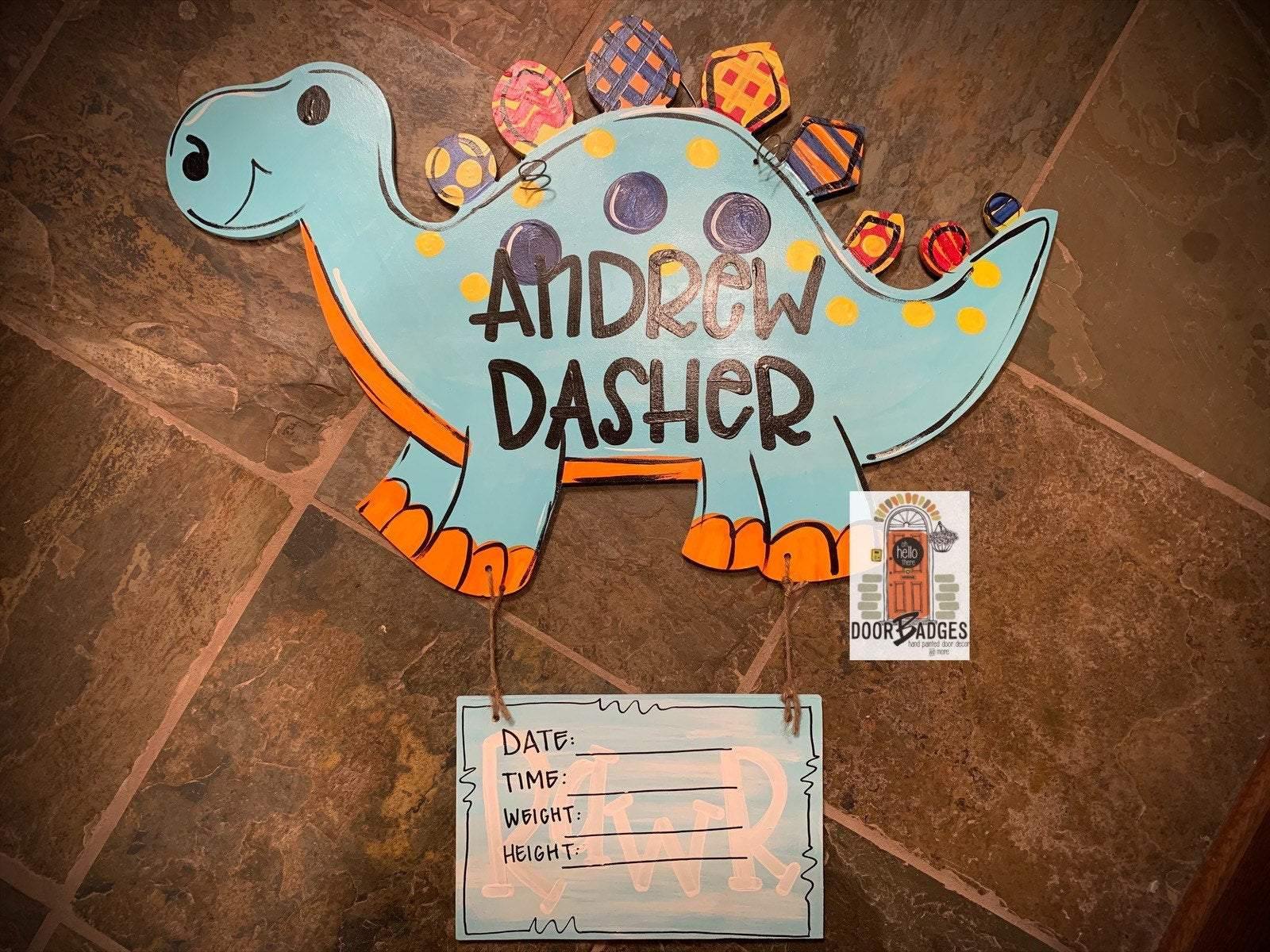 Baby Announcement Dinosaur Door Hanger - baby boy - hospital door hanger - nursery decor