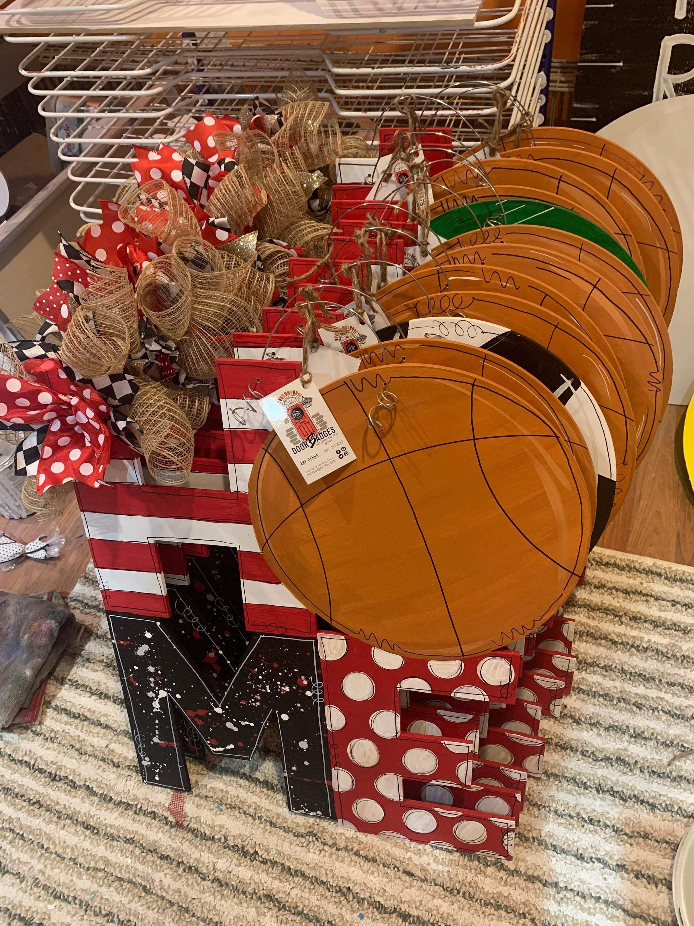 Basketball door hanger, Home door hanger, Sports door hanger, Volleyball door signs, wooden sports door decor, hand painted