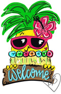 Pineapple Hula Girl Door Hanger - Summer Pineapple  door Decor - welcome wreath - spring summer hand painted personalized door hanger