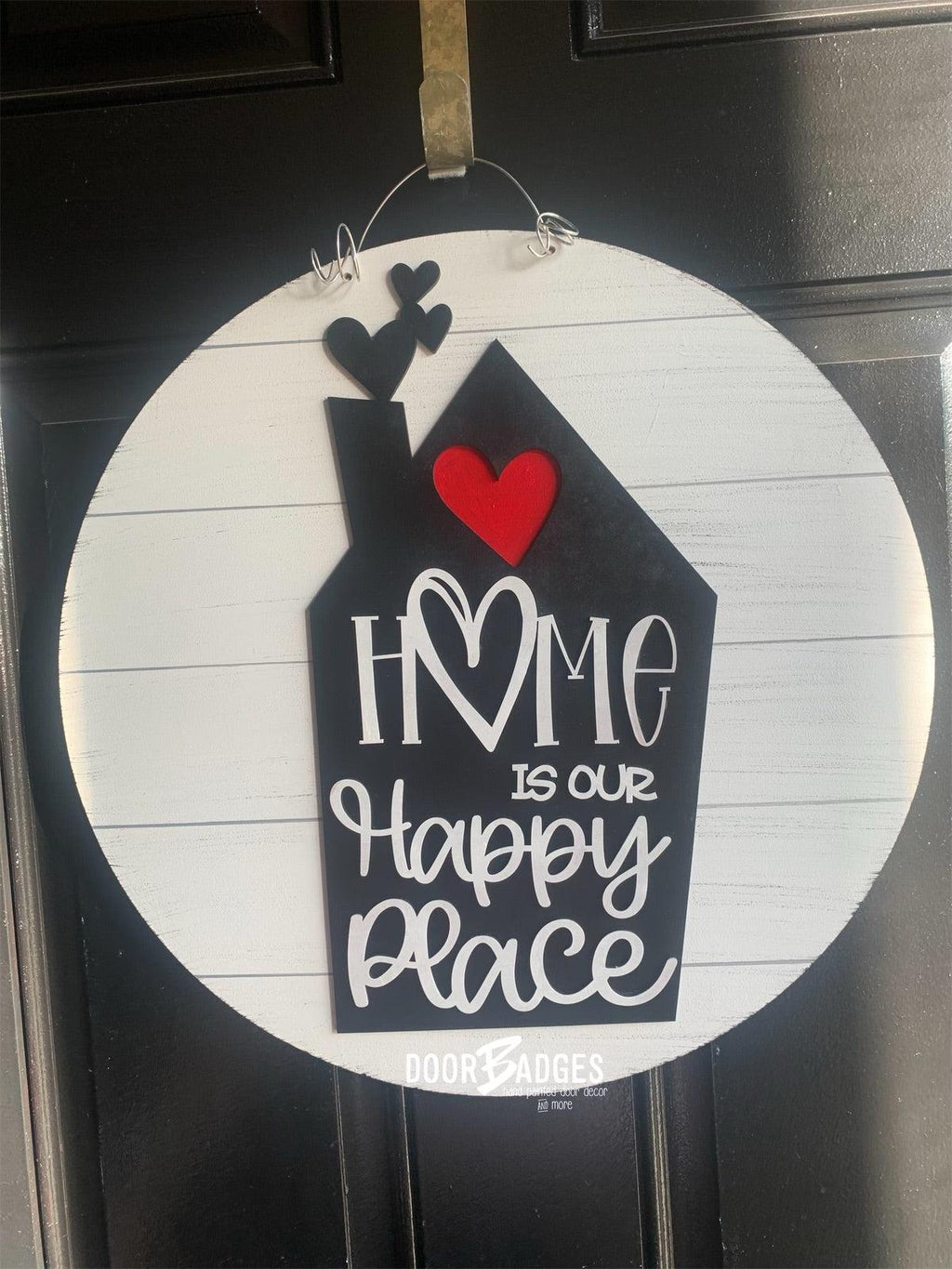 Home is My Happy Place Doorhanger - 3D Farmhouse door decor - wooden hand painted doorhanger