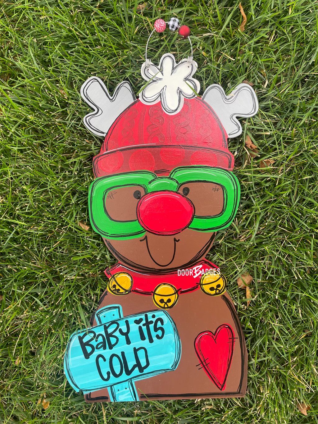 Reindeer with Glasses Winter Door Hanger - Red Nosed Reindeer Winter Door Decoration