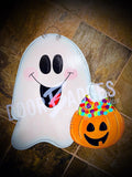 Halloween Ghost with Candy Door Hanger- Ghost Door Decor-Spooky-Fall-Wreath-wood cut out-hand painted door hanger