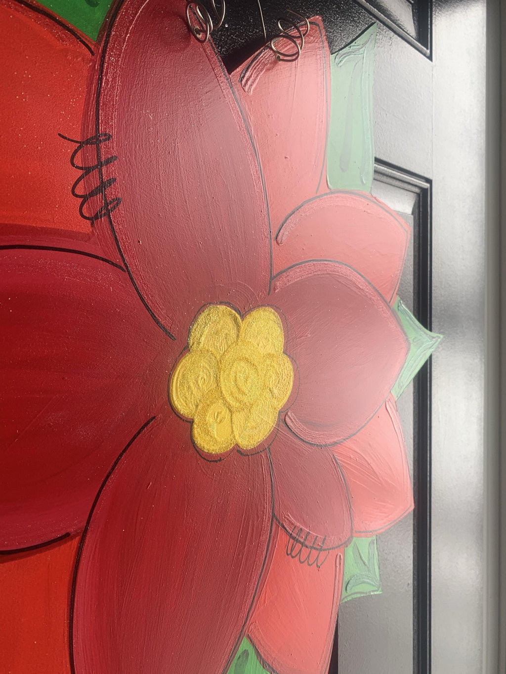 Poinsettia door hanger, Winter Christmas flower wood cut out hand painted door hanger