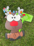 Goofy Reindeer with sign Door Hanger - Winter Door Decoration