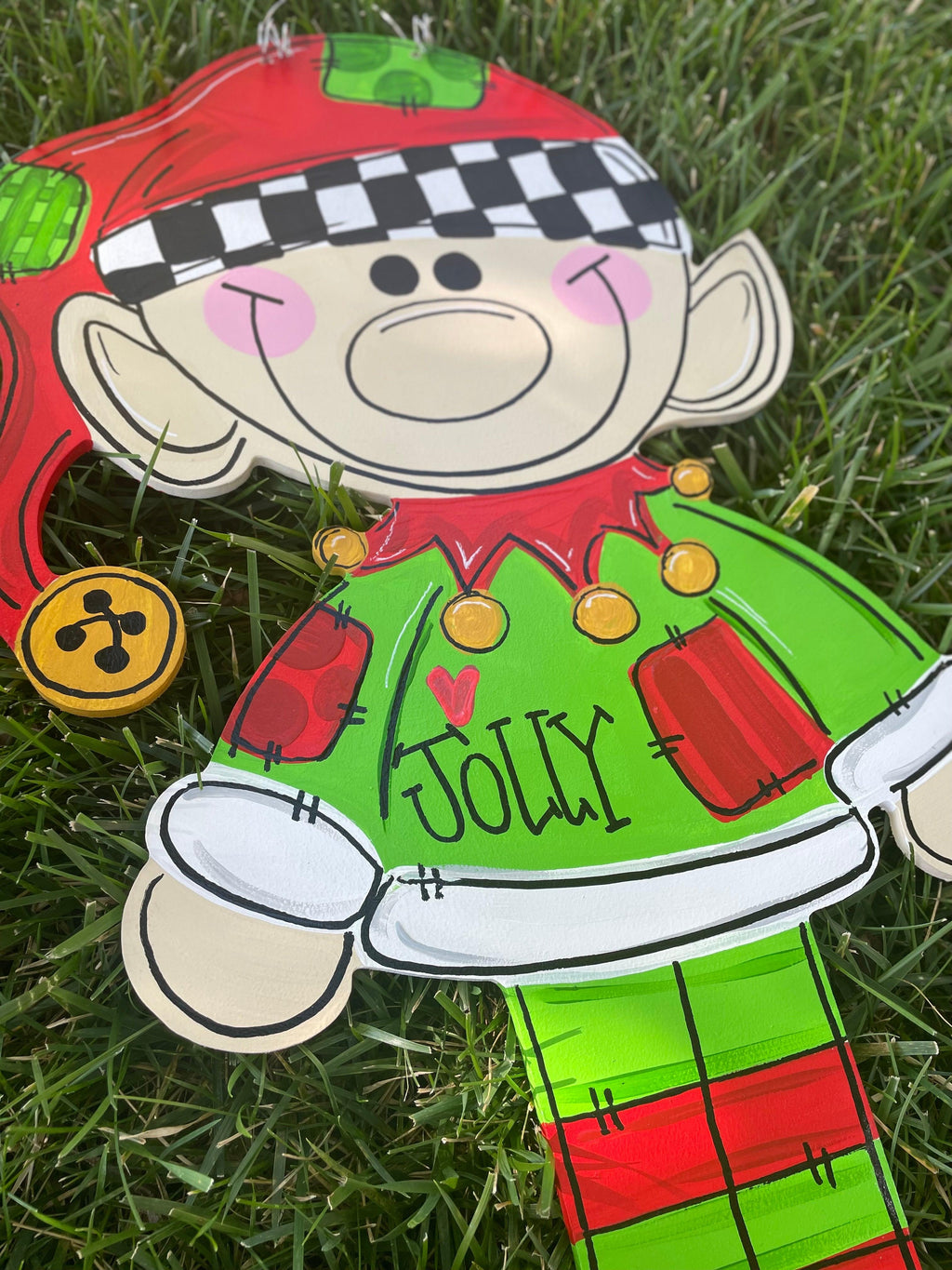 Christmas Elf door hanger, Winter Christmas wood cut out hand painted door hanger