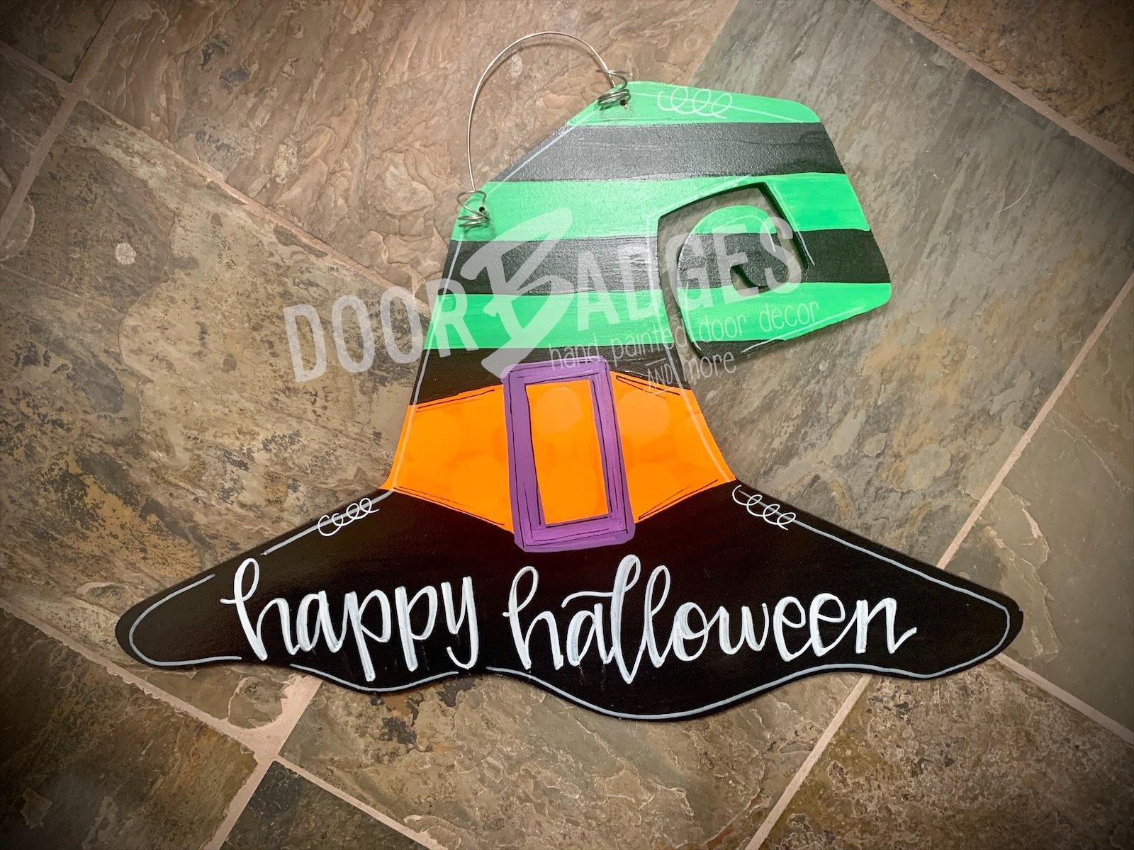 Halloween Witch Hat Door Hanger- Witch Door Decor-Spooky-Fall-Wreath-wood cut out-hand painted door hanger