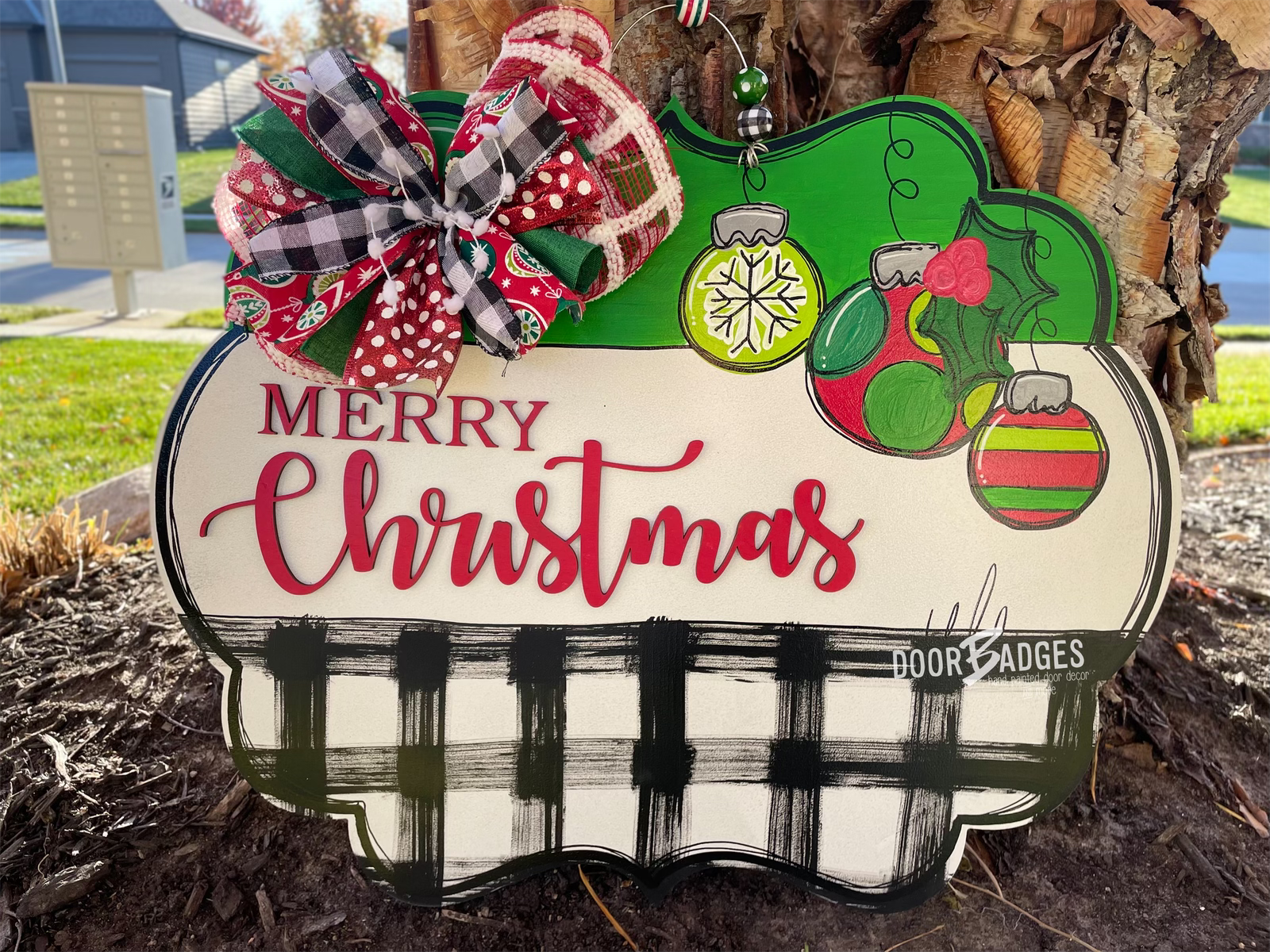 Christmas ornament plaque Door Hanger - Gift -  Holiday Winter Door Decor