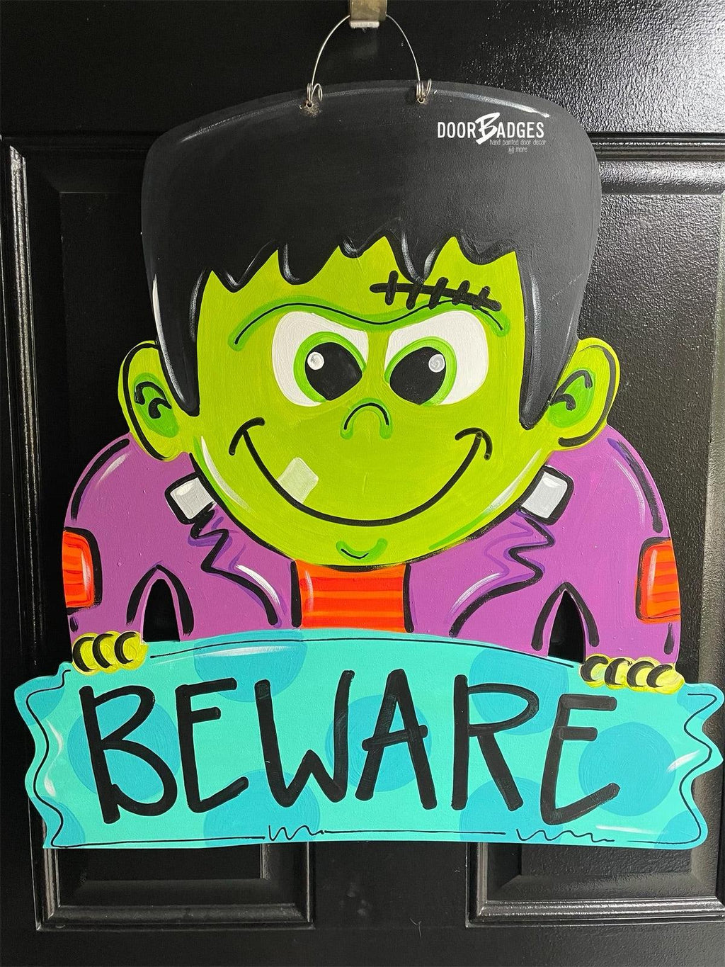 Halloween Frankie Door Hanger - Spooky-Fall-Wreath-wood cut out-hand painted door hanger