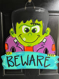 Halloween Frankie Door Hanger - Spooky-Fall-Wreath-wood cut out-hand painted door hanger