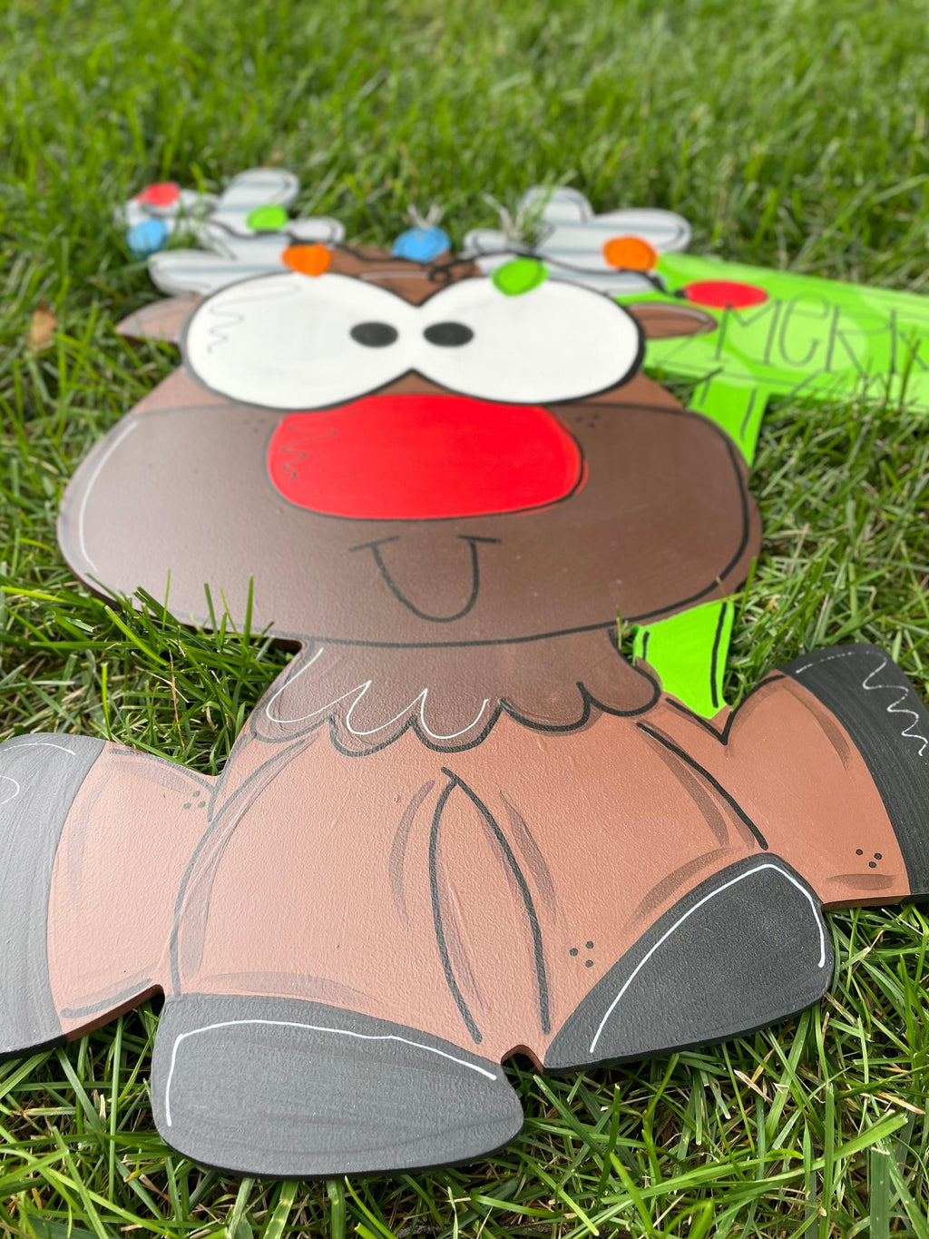 Goofy Reindeer with sign Door Hanger - Winter Door Decoration