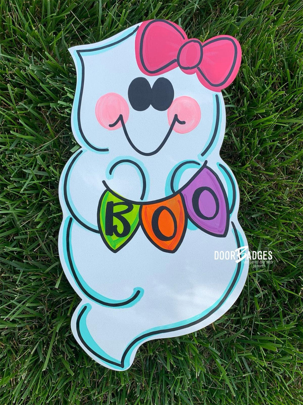 Halloween Ghost with Boo Banner Door Hanger- Ghost Door Decor-Spooky-Fall-Wreath-wood cut out-hand painted door hanger