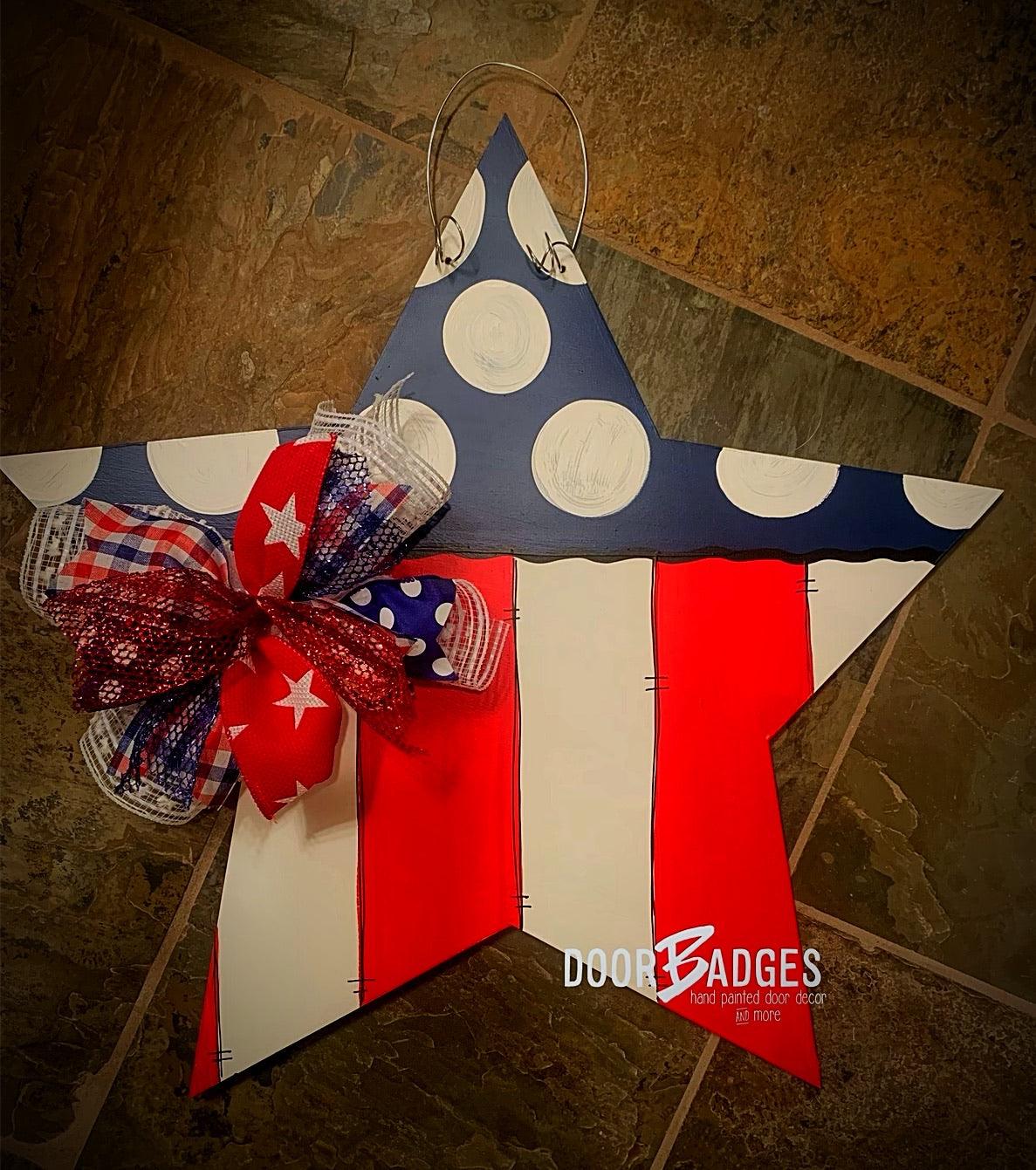Patriotic Star wood cut out hand painted door hanger