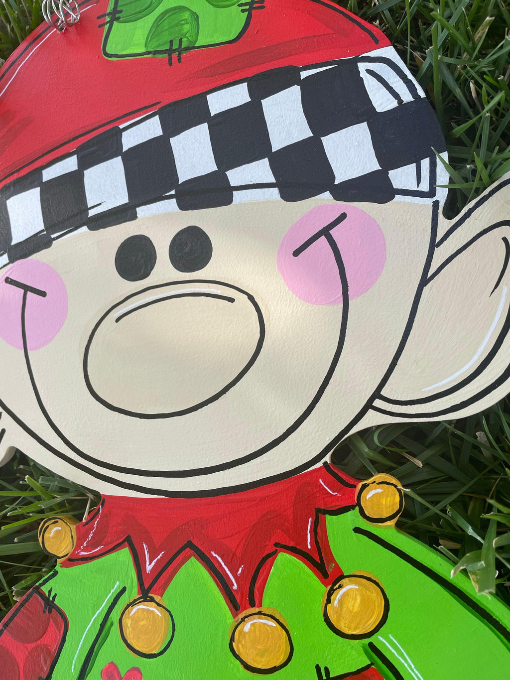 Christmas Elf door hanger, Winter Christmas wood cut out hand painted door hanger