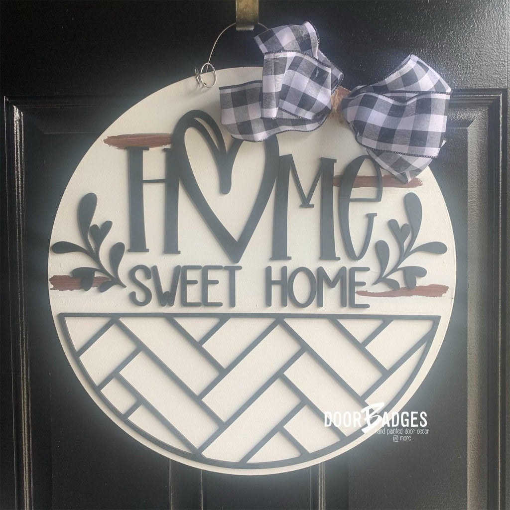 Home Sweet Home Doorhanger - 3D Summer Farmhouse door decor - wooden hand painted doorhanger